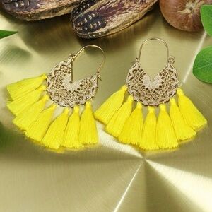 New boho gold hoop tassel earrings